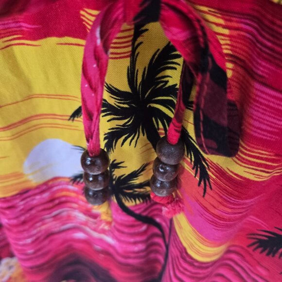 Vintage Palmwave Hawaii Pink Red 100% Rayon Beaded Tie Aloha Dress Size Small - Picture 11 of 12
